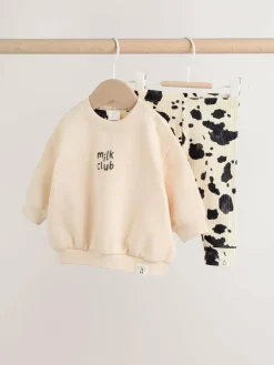Sale Next Neutral/Cow Milk Club Printed Sweat and Leggings Baby Set (0mths-2yrs)