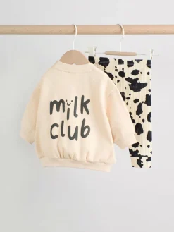 Sale Next Neutral/Cow Milk Club Printed Sweat and Leggings Baby Set (0mths-2yrs)