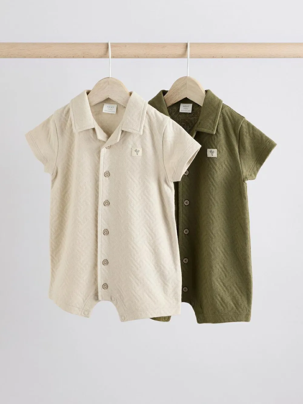 Best Next Neutral/Khaki Textured Baby Rompers 2 Pack