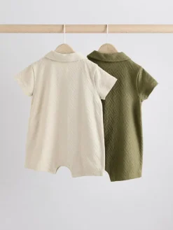 Best Next Neutral/Khaki Textured Baby Rompers 2 Pack