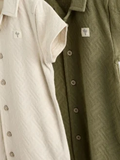 Best Next Neutral/Khaki Textured Baby Rompers 2 Pack