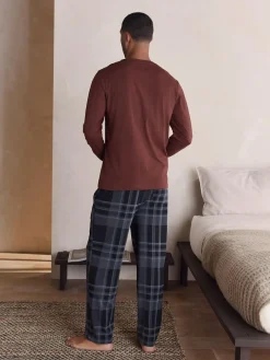 Next Neutral/Navy Check Jersey Short Sleeve Pyjamas Set 2 Pack^ Nightwear|Pyjamas