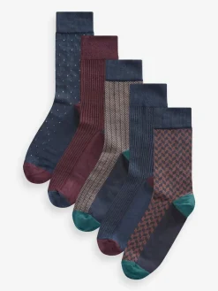 Next Pattern Smart Socks 5 Pack Neutral/Navy
