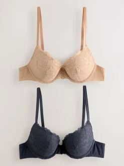 Discount Next Push Up Plunge Lace Bras 2 Pack Neutral/Navy