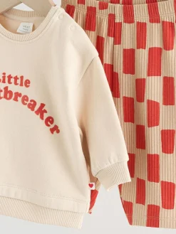 Next Neutral/Red Heartbreaker Sweatshirt and Leggings Baby Set (0mths-2yrs)^BOY Sweatshirts & Hoodies|Sets & Co-Ords