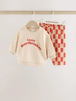 Next Neutral/Red Heartbreaker Sweatshirt and Leggings Baby Set (0mths-2yrs)^BOY Sweatshirts & Hoodies|Sets & Co-Ords