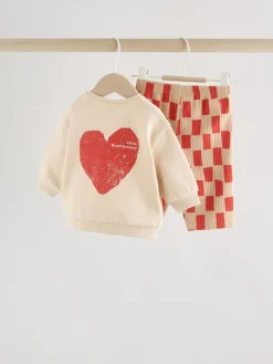 Next Neutral/Red Heartbreaker Sweatshirt and Leggings Baby Set (0mths-2yrs)^BOY Sweatshirts & Hoodies|Sets & Co-Ords