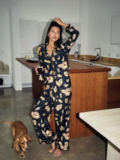 Never Fully Dressed Black/Gold Charm Satin Button Through Pyjamas^Women All Night & Lounge|Pyjamas