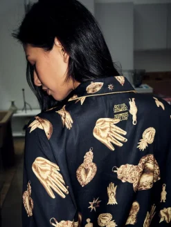 Never Fully Dressed Black/Gold Charm Satin Button Through Pyjamas^Women All Night & Lounge|Pyjamas