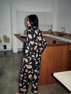 Never Fully Dressed Black/Gold Charm Satin Button Through Pyjamas^Women All Night & Lounge|Pyjamas