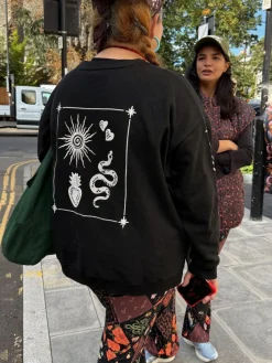 Discount Never Fully Dressed Embroidered Sweatshirt Black