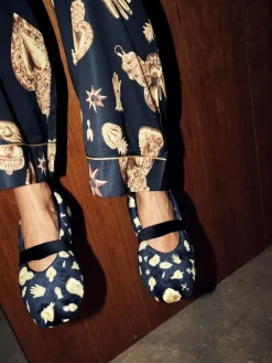 Never Fully Dressed Black/Gold Charm Velour Mary Jane Slippers^Women Slippers