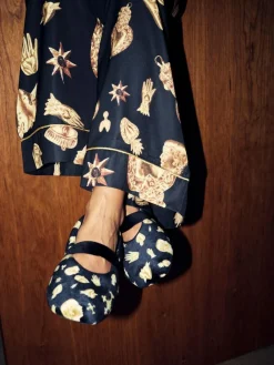 Never Fully Dressed Black/Gold Charm Velour Mary Jane Slippers^Women Slippers