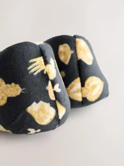 Never Fully Dressed Black/Gold Charm Velour Mary Jane Slippers^Women Slippers