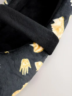 Never Fully Dressed Black/Gold Charm Velour Mary Jane Slippers^Women Slippers