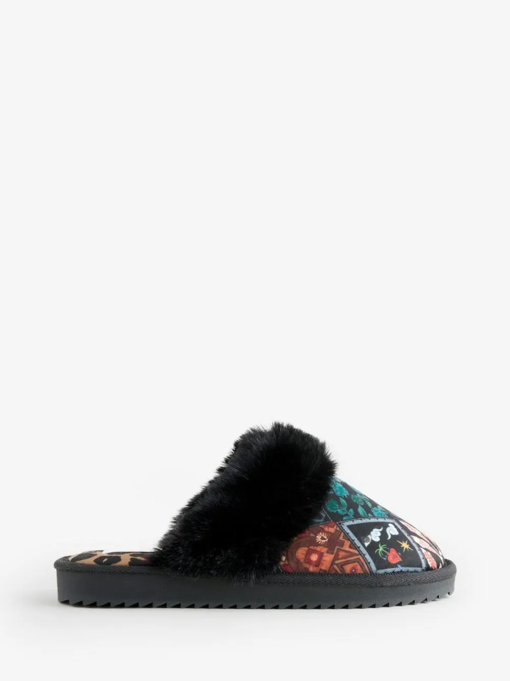 Never Fully Dressed Multi Black Quilted Faux Fur Lined Mule Slippers^Women Slippers