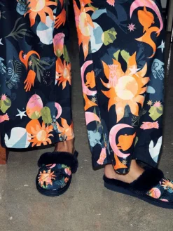 Never Fully Dressed Multi Navy Quilted Faux Fur Lined Mule Slippers^Women Slippers