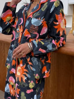 Never Fully Dressed Navy Corazon Cotton Button Through Shorts Set Pyjamas^Women Pyjamas|All Night & Lounge