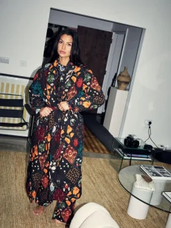 Online Never Fully Dressed Night Garden Quilted Robe with Faux Fur Lining