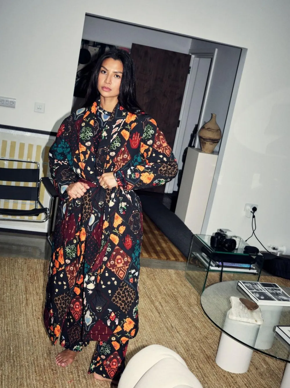 Online Never Fully Dressed Night Garden Quilted Robe with Faux Fur Lining