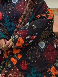 Online Never Fully Dressed Night Garden Quilted Robe with Faux Fur Lining