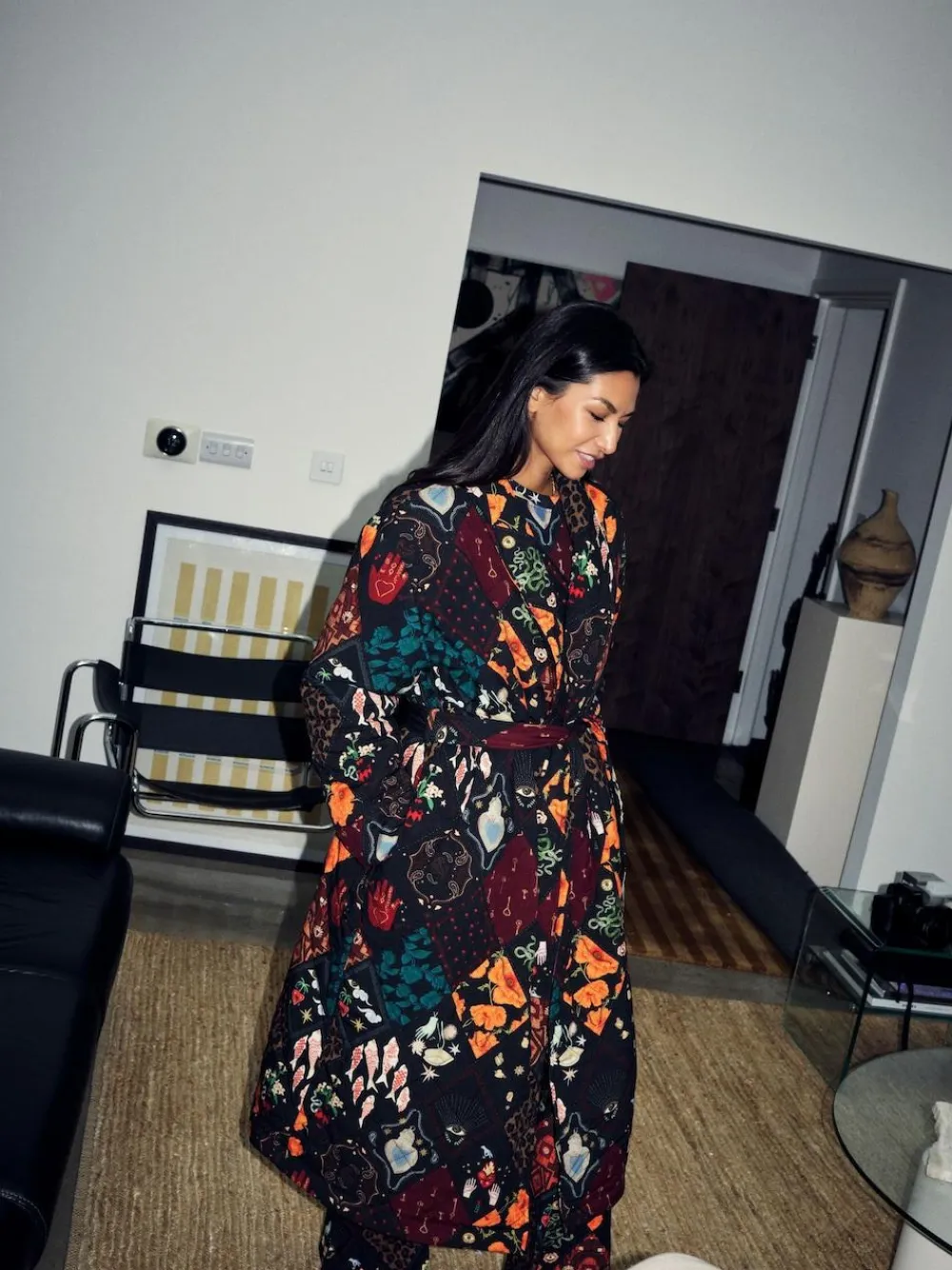 Online Never Fully Dressed Night Garden Quilted Robe with Faux Fur Lining