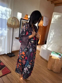 Never Fully Dressed Night Garden Satin Long Line Robe^Women Bathrobes|All Night & Lounge