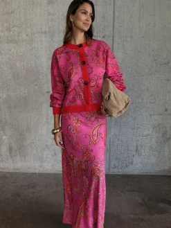 Never Fully Dressed Pink Paisley Oslo Cardigan^Women Knitwear|Knitwear