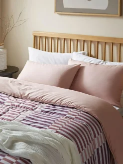 Night Lark Rosy Stripe Pink 10.5 Tog Coverless Duvet and Pillowcase Set^ Duvets & Pillows|Comforters & Pillows