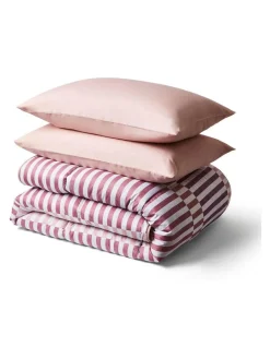 Night Lark Rosy Stripe Pink 10.5 Tog Coverless Duvet and Pillowcase Set^ Duvets & Pillows|Comforters & Pillows