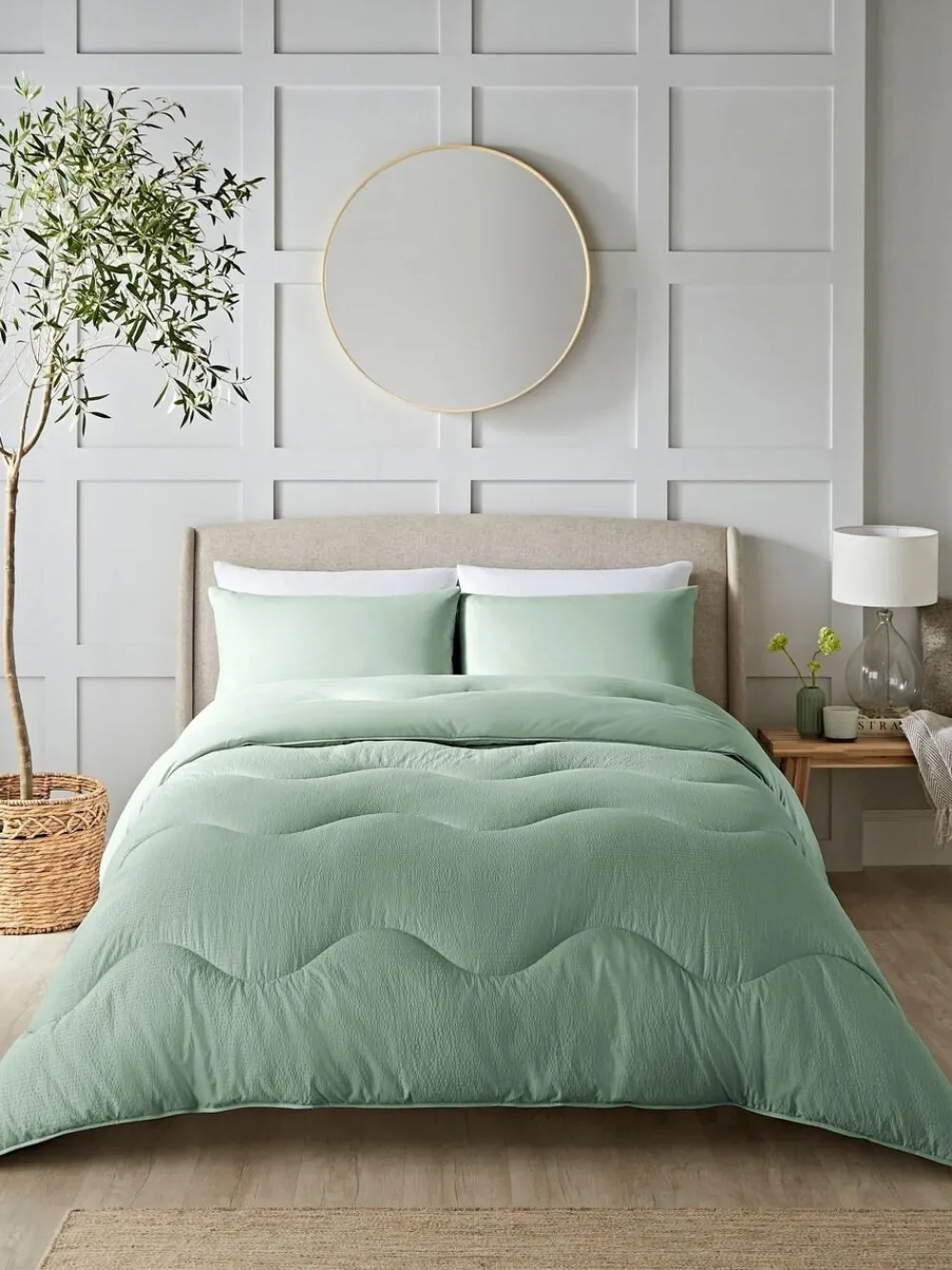 Sale Night Lark Seersucker Coverless Duvet and Pillowcase 4.5 Tog Set Meadow Green