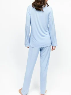 Hot Nora Rose Blue Jersey Scalloped V-Neck Lace Long Sleeve Pyjamas Set