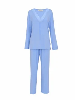 Hot Nora Rose Blue Jersey Scalloped V-Neck Lace Long Sleeve Pyjamas Set
