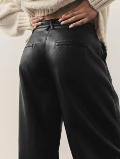 Online Nothing Ordinary Faux Leather Barrel Leg Trousers Black