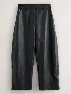 Online Nothing Ordinary Faux Leather Barrel Leg Trousers Black