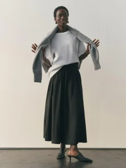 Best Nothing Ordinary Jersey Woven Mix A Line Heavyweight Cotton Midi Skirt Black