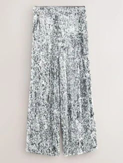 New Nothing Ordinary Silver Sequin High Waist Wide Leg Trousers