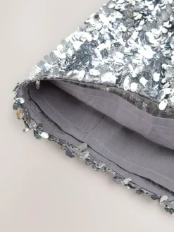 New Nothing Ordinary Silver Sequin High Waist Wide Leg Trousers