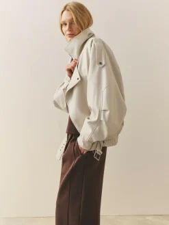 Nothing Ordinary Faux Leather Funnel Collared Biker Jacket^Women Coats & Jackets|Coats & Jackets