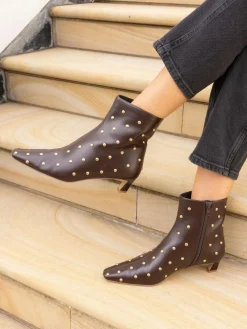 Clearance Novo Wide Fit Wide Fit Kiki Studded Low Heel Ankle Boots Brown