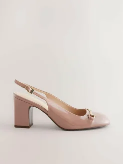 New Next Extra Wide Fit Hardware Slingback Block Heels Nude Pink