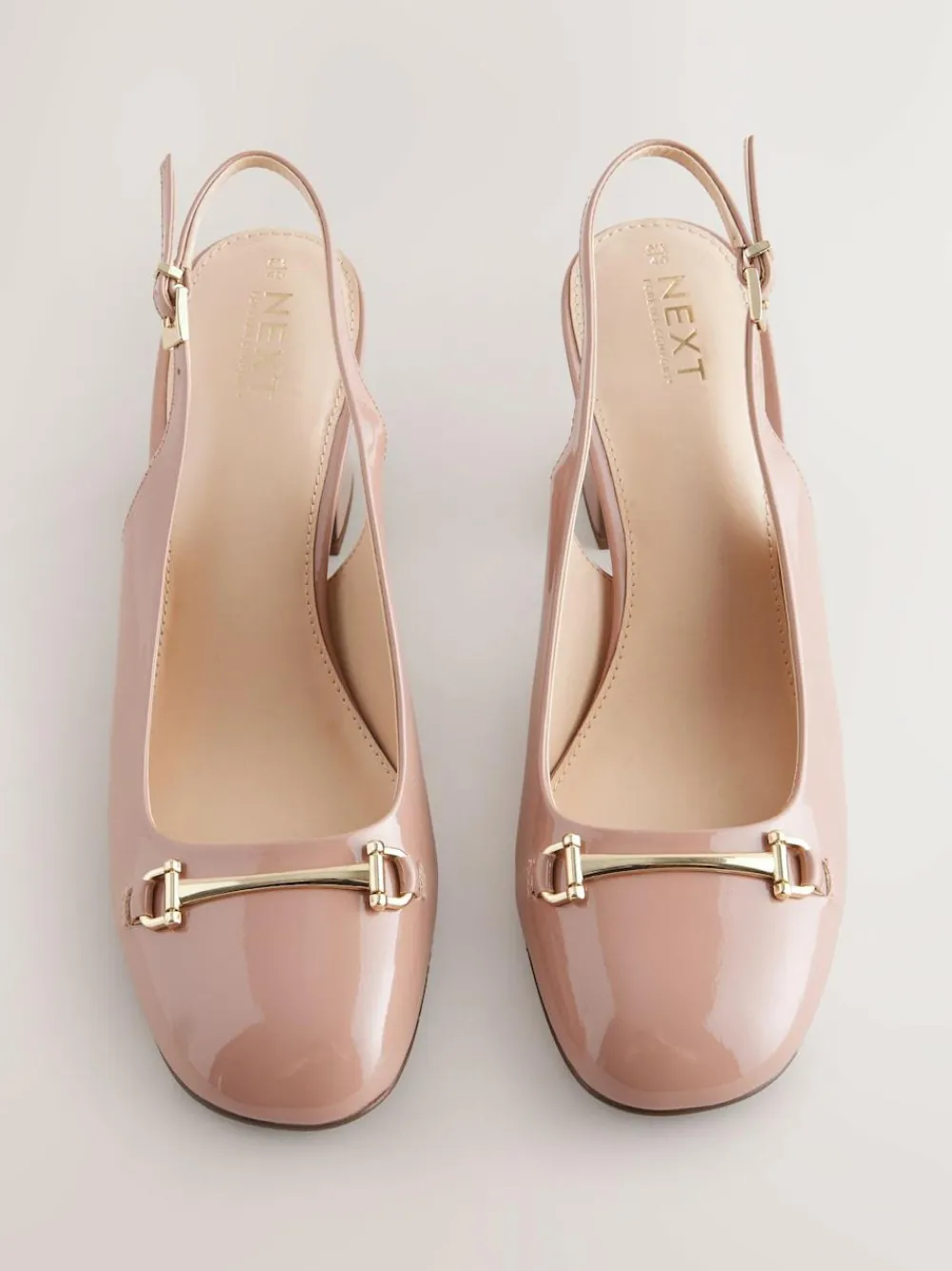 New Next Extra Wide Fit Hardware Slingback Block Heels Nude Pink