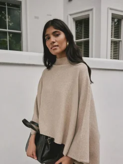 Hot Next Fine Knit Cape Poncho Oatmeal