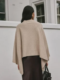 Hot Next Fine Knit Cape Poncho Oatmeal