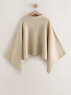 Hot Next Fine Knit Cape Poncho Oatmeal