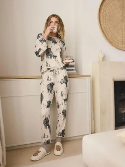 Next Oatmeal Hamish The Highland Cow Cosy Long Sleeve Pyjamas