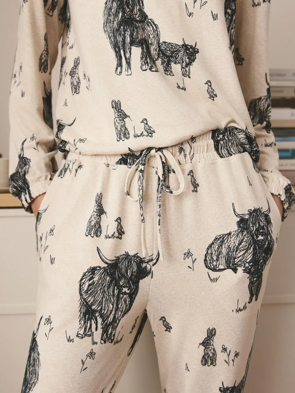 Next Oatmeal Hamish The Highland Cow Cosy Long Sleeve Pyjamas