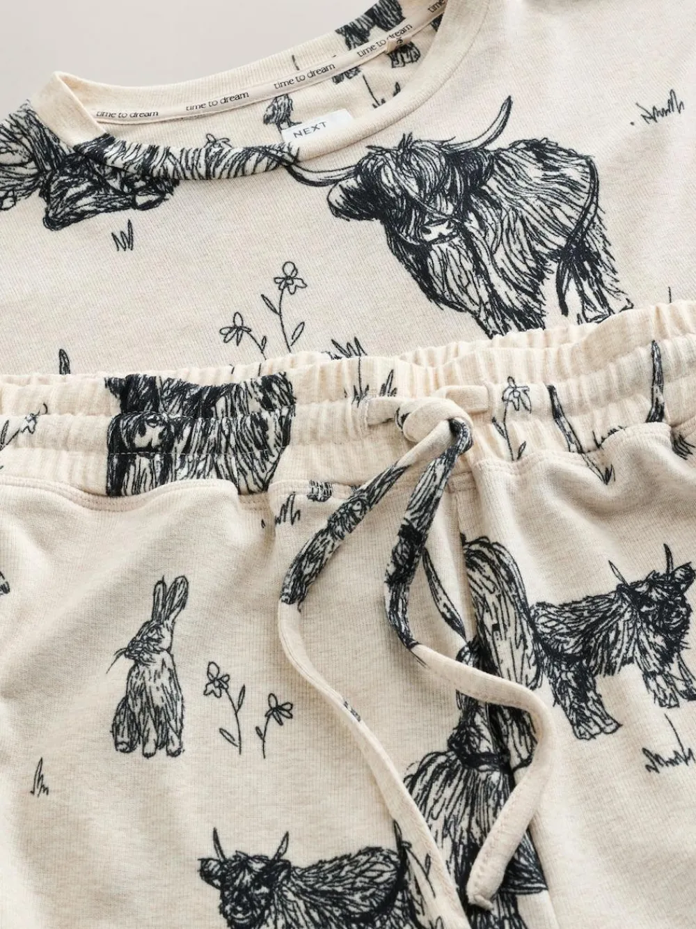 Next Oatmeal Hamish The Highland Cow Cosy Long Sleeve Pyjamas