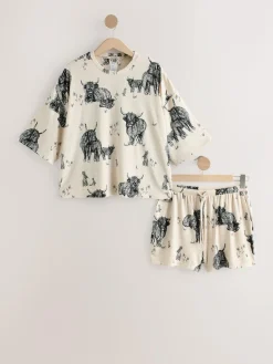 Next Oatmeal Hamish The Highland Cow Cosy Short Pyjamas Set^Women Pyjamas|All Night & Lounge