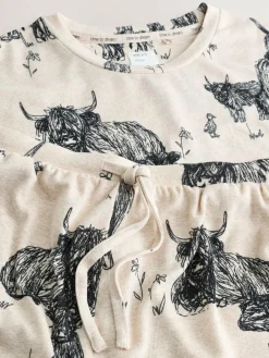 Next Oatmeal Hamish The Highland Cow Cosy Short Pyjamas Set^Women Pyjamas|All Night & Lounge